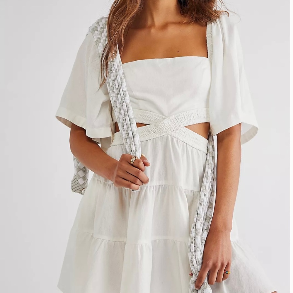 NWT Free People - Cross of Sunlight Mini Dress - White, Size L